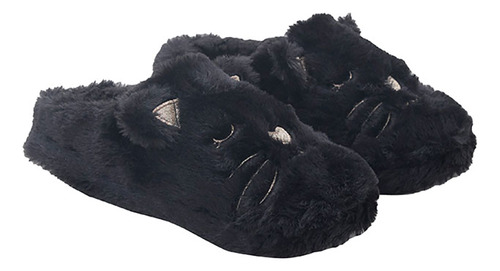 Pantufla Mujer Orejas 3d Gato Negro Corona