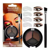 Kit Delineador Sobrancelha Sombras + Pincel + Moldes