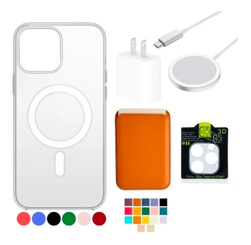 Kit Funda + Accesorios Cubo Mica Cartera Para iPhone Magsafe