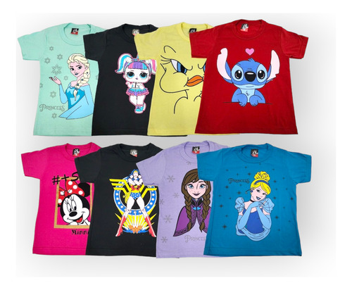 Kit 8 Camisetas Blusas Princesas Cores Lindas Heroi Atacado