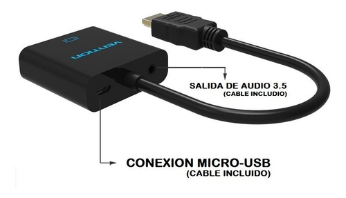 Cable Convertidor Hdmi A Vga Activo Xbox 360 Ps3 Hd Tv