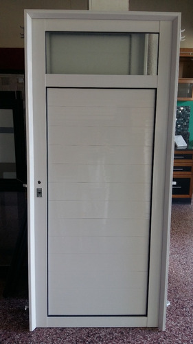 Puerta De Aluminio Blanco Reforzada 65 X 200 Con Vidrio