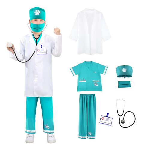Disfraz Veterinario Para Niñas Y Niños Uniformes Completos Cosplay Ropa De Doctores Con Accesorios