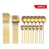 Conjunto De Talheres De Mesa De Aço Inoxidável Fosco Dourado