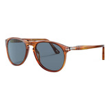 Óculos De Sol Persol Po9649s Standard Armação De Acetato Cor Terra Di Siena, Lente Azul-claro De Cristal Clássica, Haste Terra Di Siena De Acetato