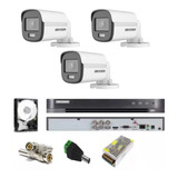 Kit C/ Dvr 04 Ch Hikvision + 03 Cameras Colorvu + Acessorios