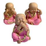 Trio Buda Rosa Bebê Cego Surdo Mudo Estatueta Monge Presente