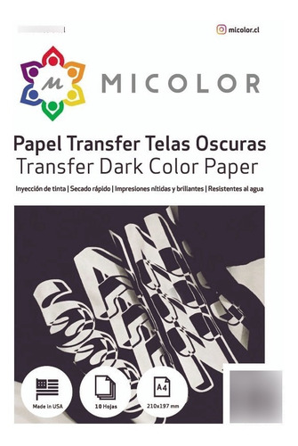 Papel Transfer Para Ropa Oscura O Tela Inkjet A4 20 Hojas 