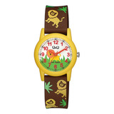 Reloj De Niños Correa Leon Bisel Verde Oscuro Fondo Verde Claro / Huellas