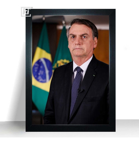 Quadro Do Presidente Jair Bolsonaro Com Moldura A4 32cm