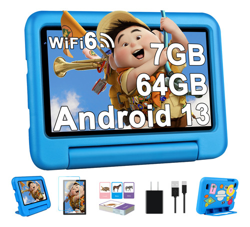 Tablet 7'' Para Niños Android 13 7+64gb Wifi6 Funda Eva