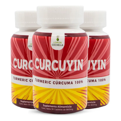 Kit 3 Frascos Curcuyin Lemon Cochella | 30 Capletas Cada Uno |Sin Sabor Añadido |Apoyo Para Mantener La Movilidad Y Cuidado Diario De Las Articulaciones | Meses sin interés