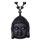 Natural Negro Obsidiana Sakyamuni Buddha Collar Amuleto CoLG