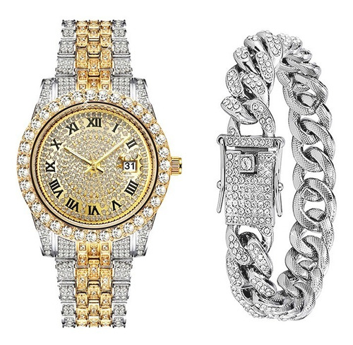 Reloj De Pulsera De Moda Con Fecha Y Diamantes Para Hombre