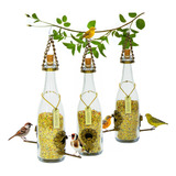 Kit 3 Comedouro Pássaros Livres - Garrafa Champagne Branca