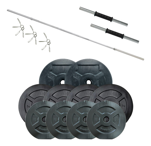 Kit Barra Semi Maciza + Mancuernas + 50 Kg De Discos Sonnos