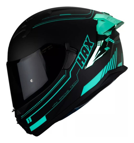 Casco Hax Integral Obsidian Negro Mate Turquesa Certificado