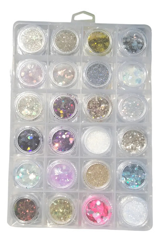 Caja De Decoración Glitters/lentejuela Para Uñas 24colores