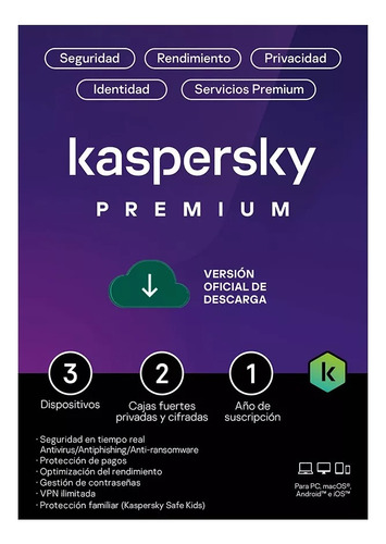 Antivirus Kaspersky Premium 3 Dispositivos 1 Año Digital