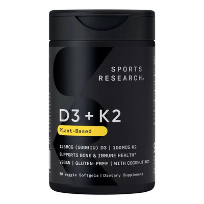 Vitamina D3 + K2 5000 IU 2 En 1 60 Capsulas Sports Research Sabor Sin Sabor | Envío gratis