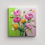 70x70cm Cuadro Floral En Lienzo Con Movimiento Visual Flores