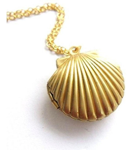 Colar Com Colarinho De Concha Marina Medalhão Dourado De Lat