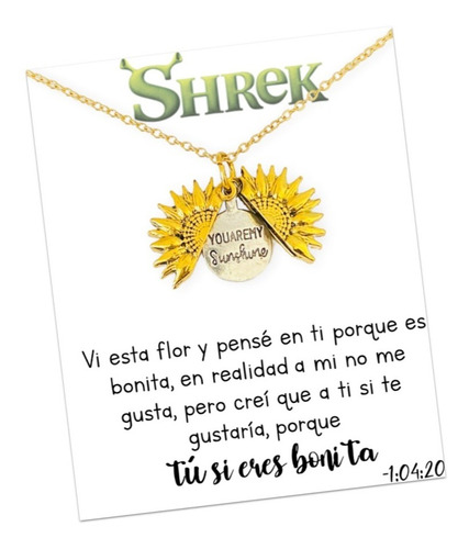 Collar De Girasol Shrek Oro Laminado 18k Regalo Pareja