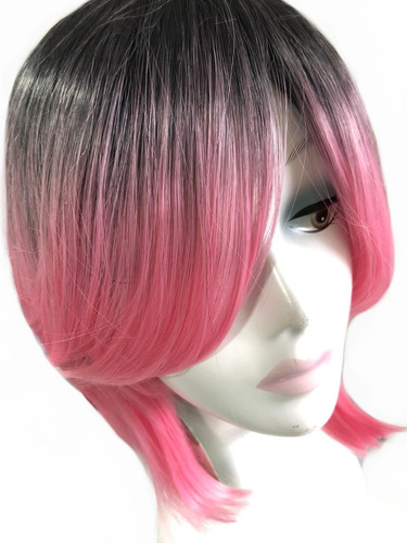 Peruca Long Bob Ombre Cinza 100%orgânica 40cm + Touca 