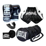Kit Muay Thai Luva Shorts Bolsa Bandagem Buc. American Fight
