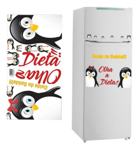 Adesivo Geladeira Decoração Cozinha Pinguim Dieta