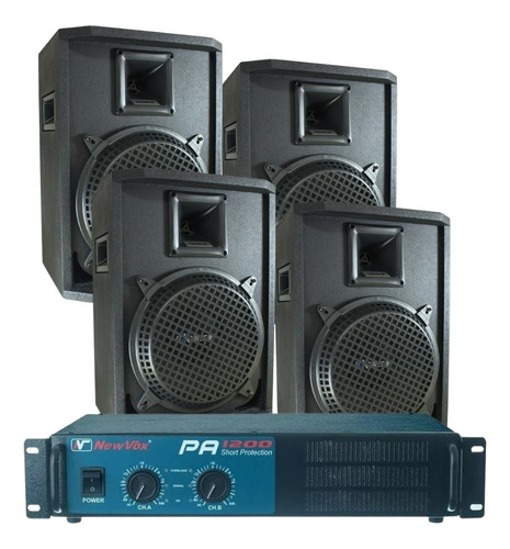 Kit 4 Caixas Acusticas + Amplificador Pa1200 New Vox 2000w 