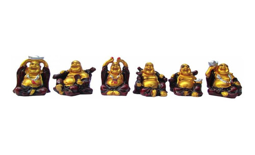 Estátua Jogo De 6 Mini Budas Sentado P 3 Cm