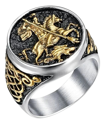 Anillo Para Hombre St George San Jorge Dragon Color Plata