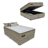 Cama Box Baú Casal Queen Molas Ensacadas 158cm Branco / Bege