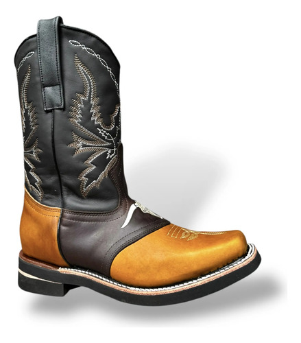 Bota Vaquera Rodeo Piel Res Chata Hombre Suela Cosida