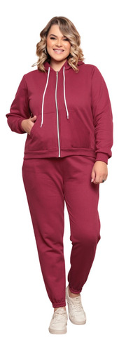 Conjunto Feminino Frio Ziper Moletom Blusa + Calça Plus Size