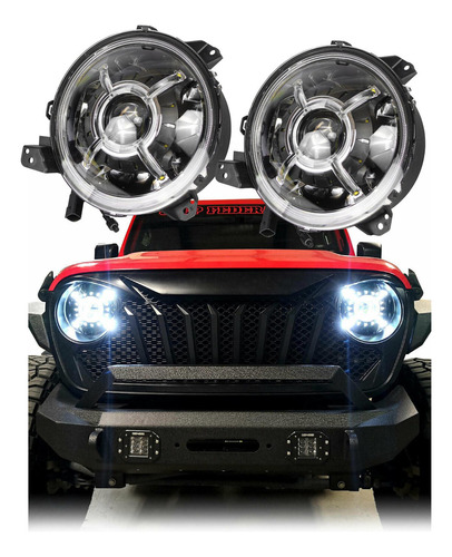 Par Faros Led Jeep Wrangler Jl 2018 Drl Ojos De Angel