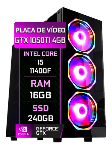 Pc Gamer Fácil Intel I5 11400f 16gb Gtx 1050ti 4gb Ssd 240gb