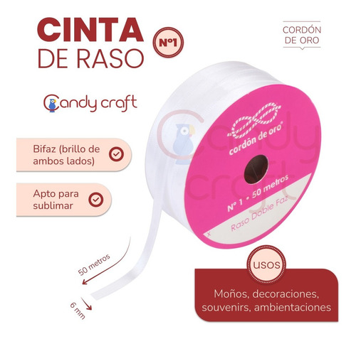 Cinta De Raso N1 - 6 Mm - Cordon De Oro X 50 Metros - Stock