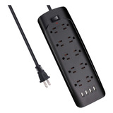 Enchufe Inteligente Marca Dorggi 8 Tomas/4 Usb/10 Ft/negro