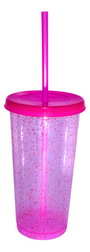 12 Vaso Reusable Con Popote Glitter 24 Oz