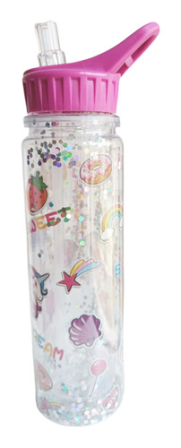Botella Con Glitter Pico Rebatible Acrílica Nena 550ml
