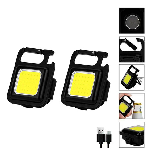 Set X2 Linterna Led Recargable Usb Imán Llavero Destapador