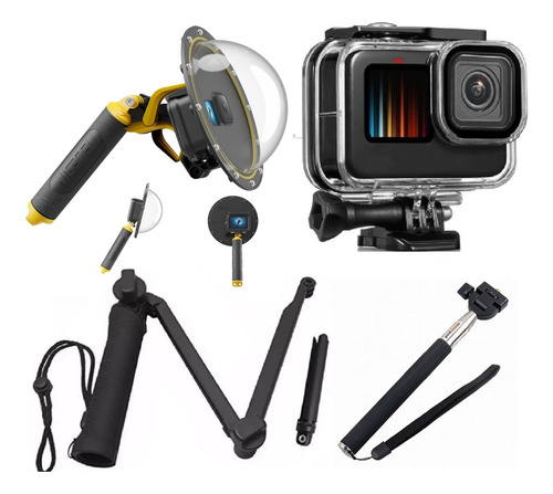 Kit Para Gopro Hero 10 9 Black Tripé Dome Estanque Bastão