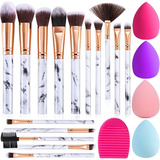 Kit 15 Brochas De Maquillaje + 4 Esponjas Colores+ Limpiador