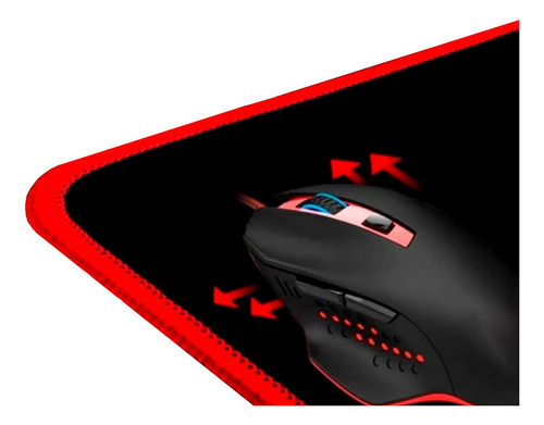 Mousepad Gamer Negro Borde Rojo Alta Calidad Grueso