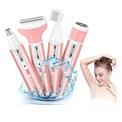 Afeitadora Eléctrica Para Mujer, Depiladora Facial Recargable 4 En 1, Afeitadora Indolora Para Uso Húmedo Y Seco, Apta Para Piernas, Axilas, Cejas, Rostro, Nariz, Con Cabezales Desmontables Y Lavables | Meses sin interés