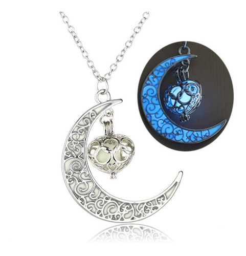 Collar Dije Luna Luminoso Brillante Oscuridad Corazón C113