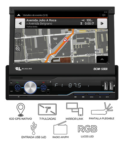 Pantalla Stereo 7 Rebatible Mirrorlink Bluetooth Am Fm Gps