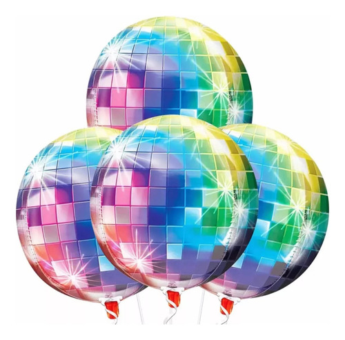 Globo Bola 4d Disco 55cm Retro Metalizado Hologramado X 4uni